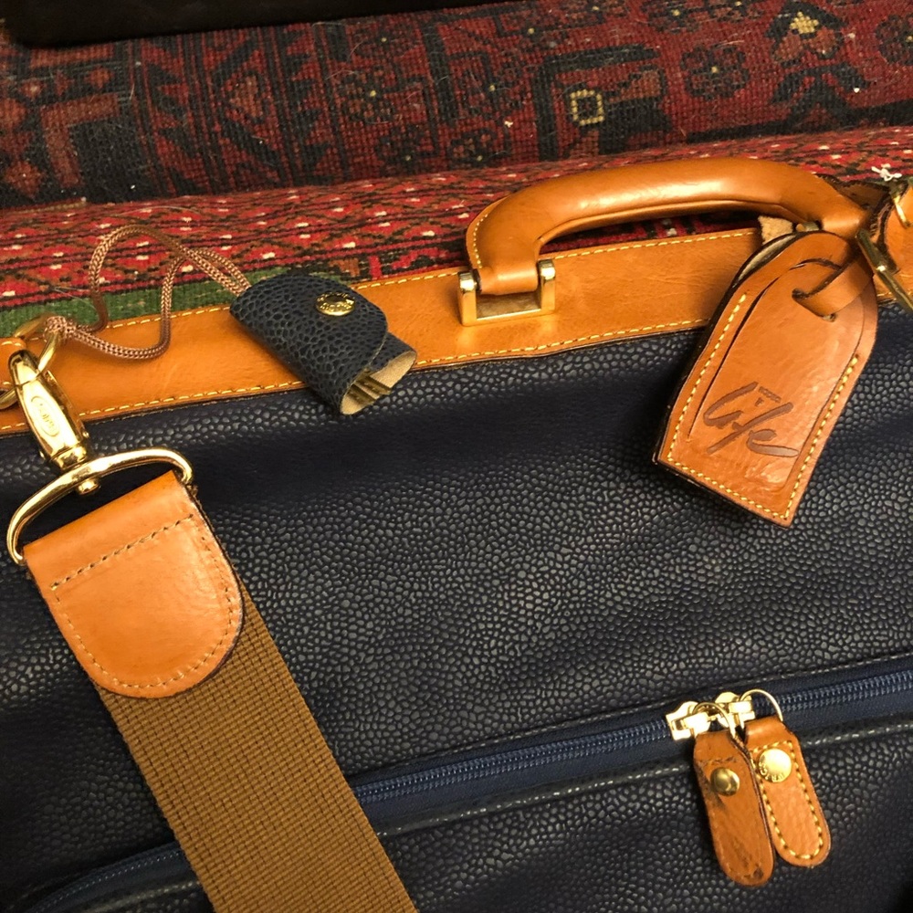 Bric's Navy Canvas Travel Bag with Tan Leather Trim - Picture 2 of 5